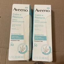 LOT OF 2 Aveeno Calm + Restore Daily Moisturizer SPF 30 (1.7fl.oz / 48ml)
