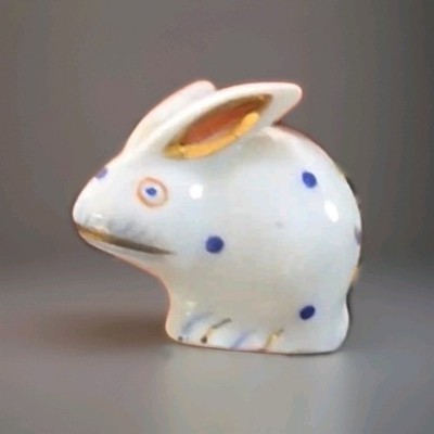 Vintage Mini Herend Polka Dot Bunny Rabbit Blue Dots 24K Gold Figurine #5339