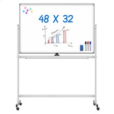 Rolling White Board on Wheels 48x32 inch Double Side Magnetic Dry Erase Board...