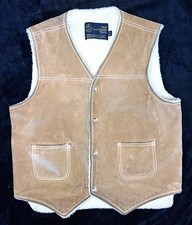 Vintage The Leather Shop Sears Men's Shearling-Lined Leather Vest tan Size M