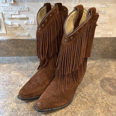 Shyanne Women's US 6 Brown Leather Fringe Studded Western Ankle Boots D 526028