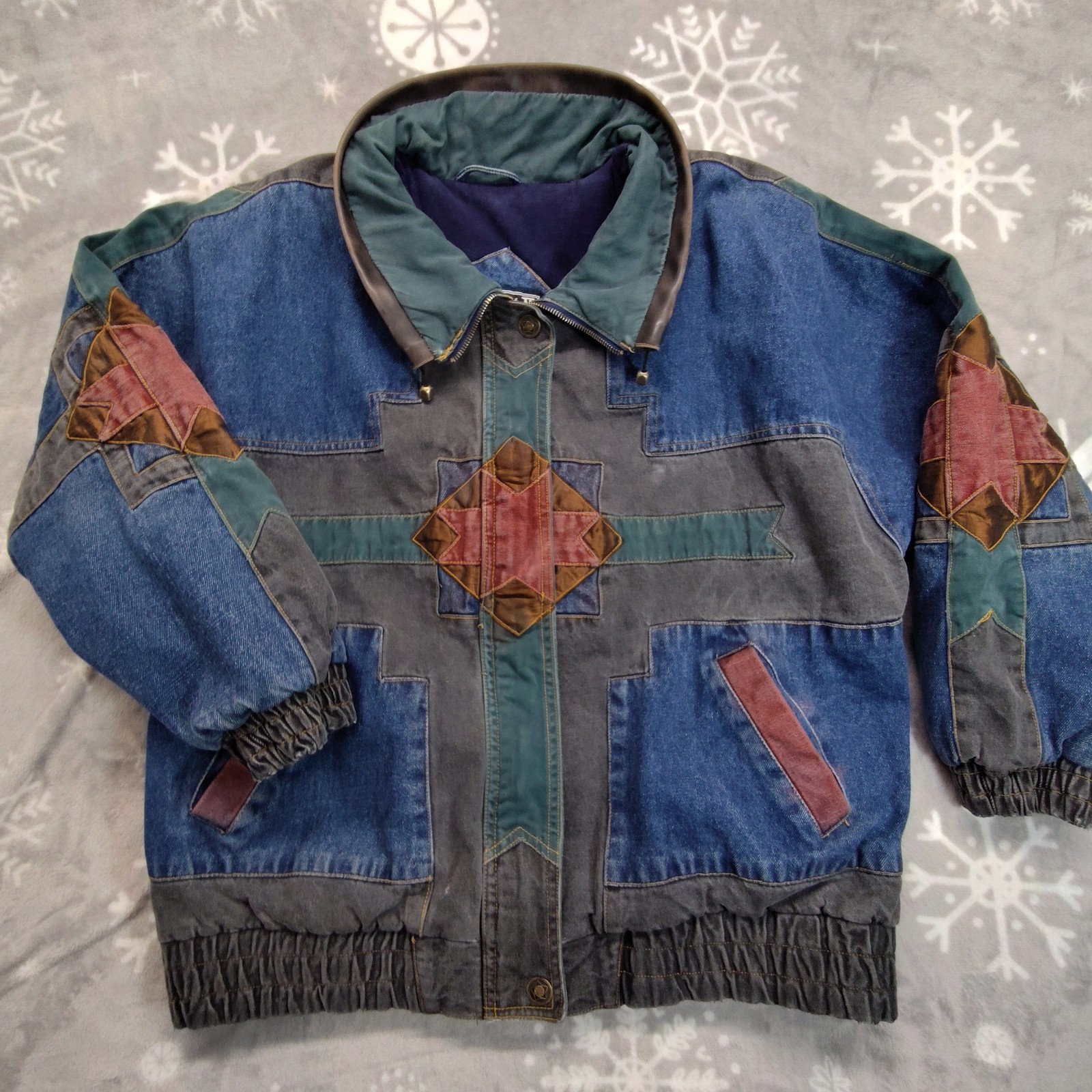 Vtg 80s Patchwork Denim Jacket Size Medium Southw… - image 1