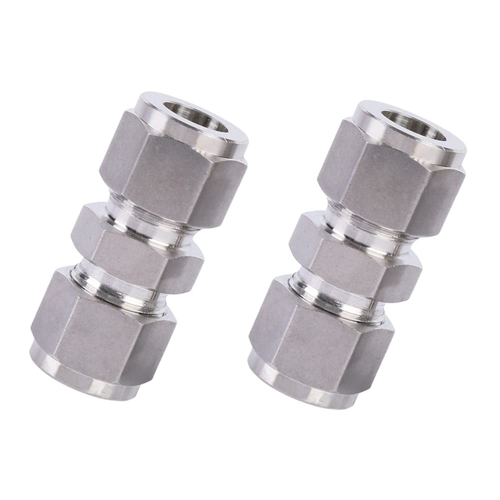 304 Stainless Steel Compression Tube Fitting Union 1/4x1/4 Inch Tube OD 2 PCS