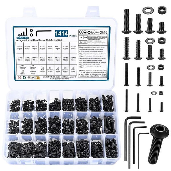 Schrauben Set 1414 StüCk M2 M3 M4 M5 Mit Unterlegscheiben Und Muttern-image