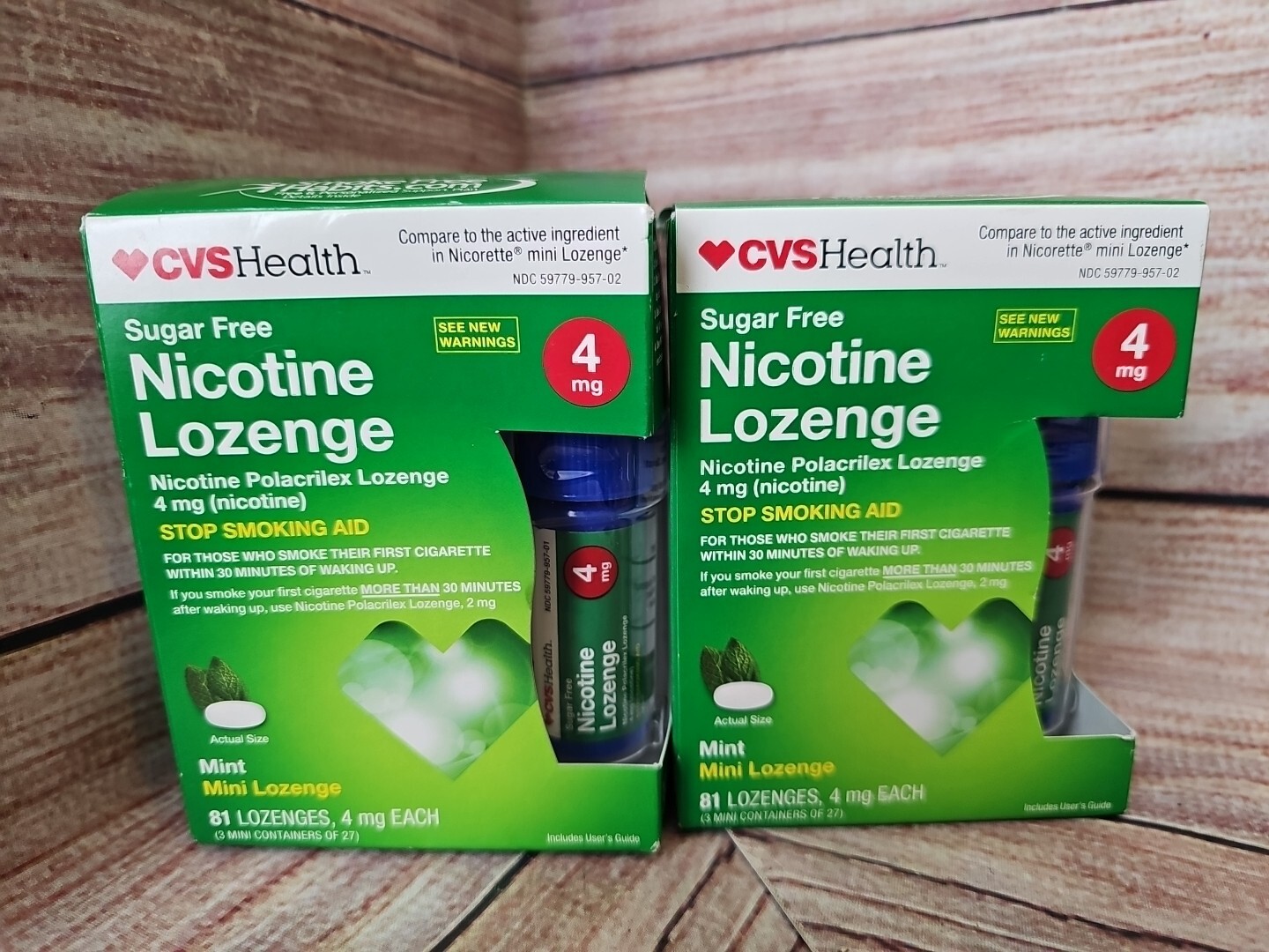 2x CVS Health Nicotine 4mg Mint MINI Lozenge, Sugar Free 81 Each Pack 8