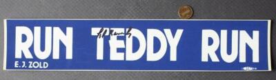 1980 Ted Kennedy for President Run Teddy Run Signed Bumper Sticker RARE +
