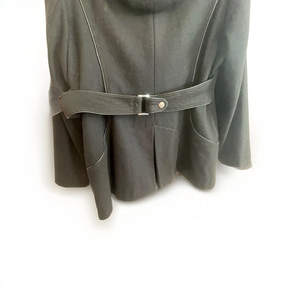 Abrigo de mezcla de lana negro con detalles de imitación de cuero Miss Sixty espalda con cinturón XL Foto 3 de 4