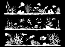 Barrette Ocean Scenes 6 pcs 4 Inch White Fused Glass Decals