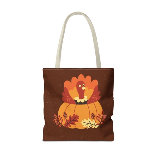Thanksgiving Tote Bag, Pumpkin Turkey, Fall Leaves, Gobble Gobble, Mahogany, - Picture 14 of 25