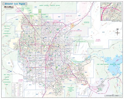 Greater Las Vegas Henderson NV Detailed Region Wall Map with Zip