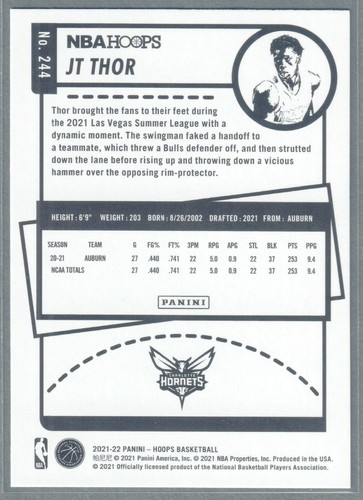2021-22 NBA Hoops JT Thor Rookie RC #244 Hornets - Picture 2 of 2