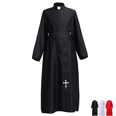 Priest Robe With Cross  Belt Halloween Clergy Cassock Unisex Religious Costume