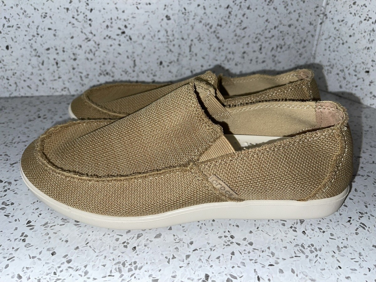 Crocs Santa Cruz Sz. 8 Mens Khaki Tan Canvas Fabric Slip On  display picture 1