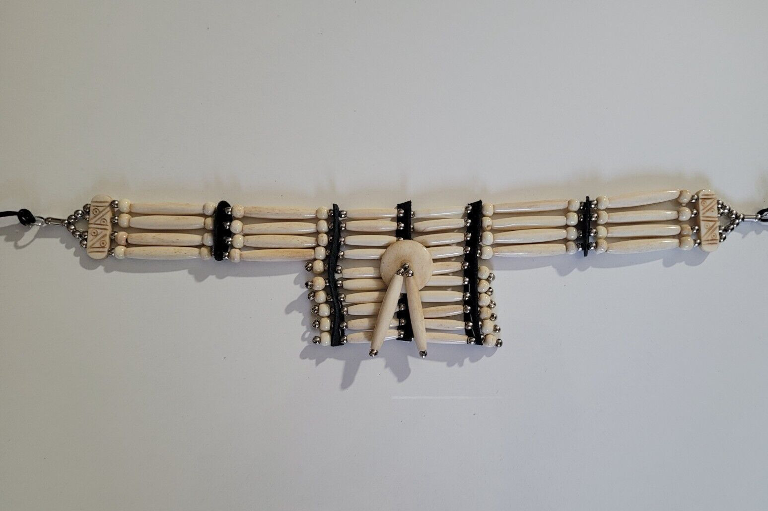 Beige Native Indian Silver Beads Buffalo Bone 10Line Chest Plate Necklace Choker