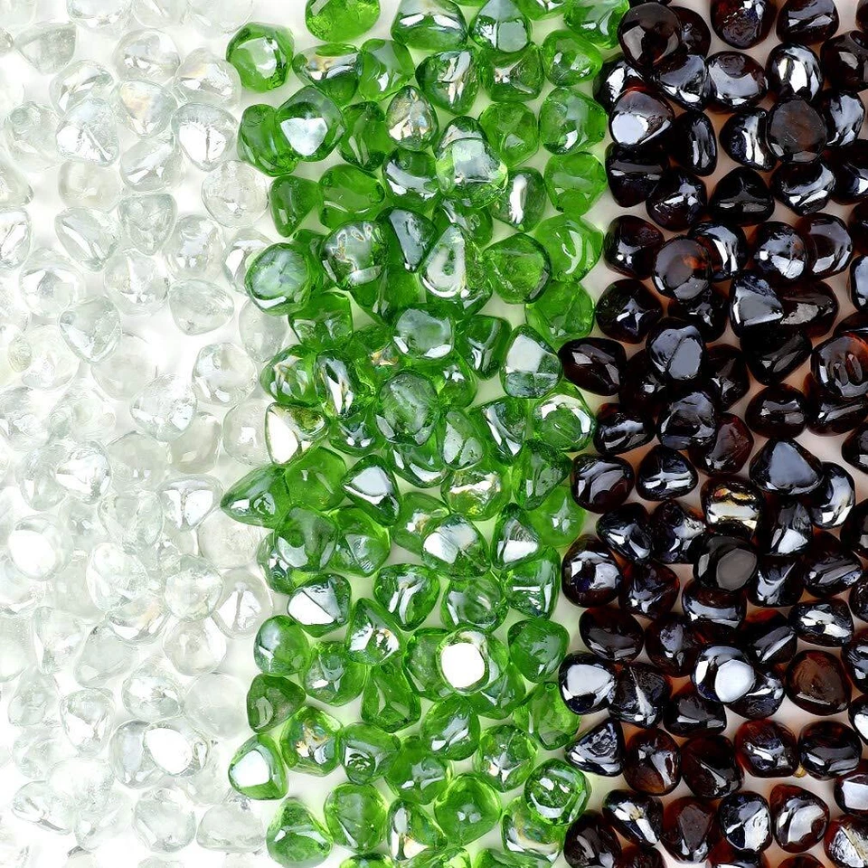 Diamantes de vidrio de fuego mezclados de 10 libras - Chimeneas mezcladas de vidrio de fuego de 1/2 pulgada Foto 3 de 3