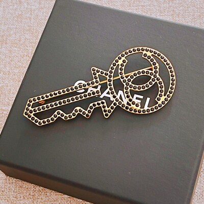 RARE Chanel Gold Key Black Diamante Crystal BIG CC LOGO Metal