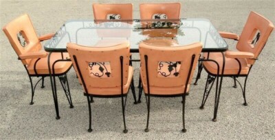 RARE Pink 1950s Woodard SKYLINE Patio Dining Table & 6 Chairs ...