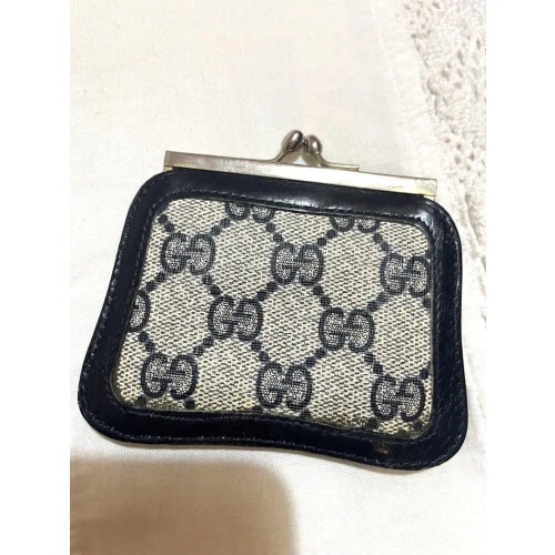 Porte monnaie GUCCI GG Supreme cuir fermoir portefeuille bleu marine vintage 2196