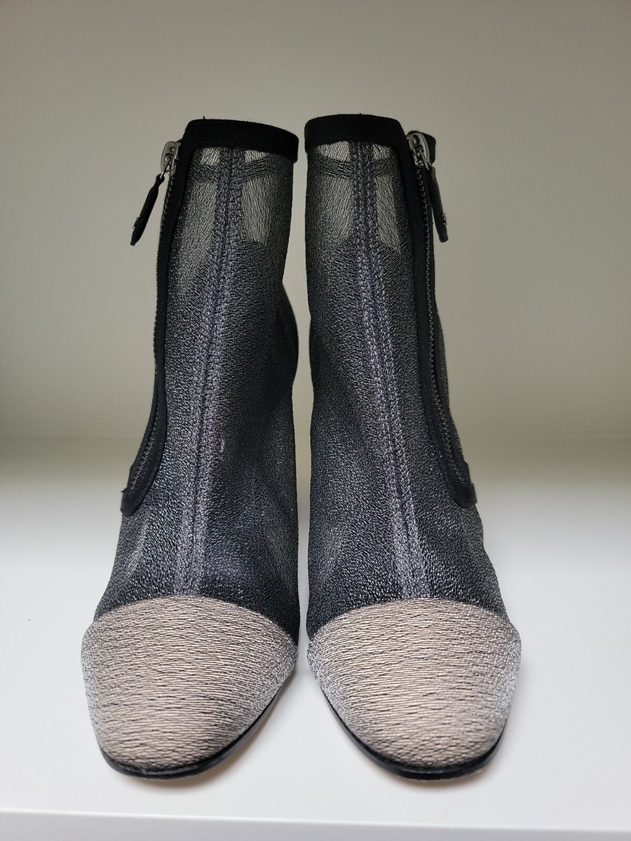 Authentic Chanel Mesh Boots Booties Grey/Black Size 41 | eBay