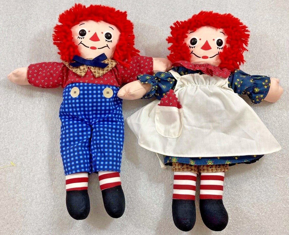 Raggedy ANN ANDY plush rag dolls pair 12