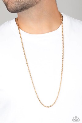 PAPARAZZI THE GO-TO-GUY GOLD ROPE CHAIN NECKLACE MENS COLLECTION