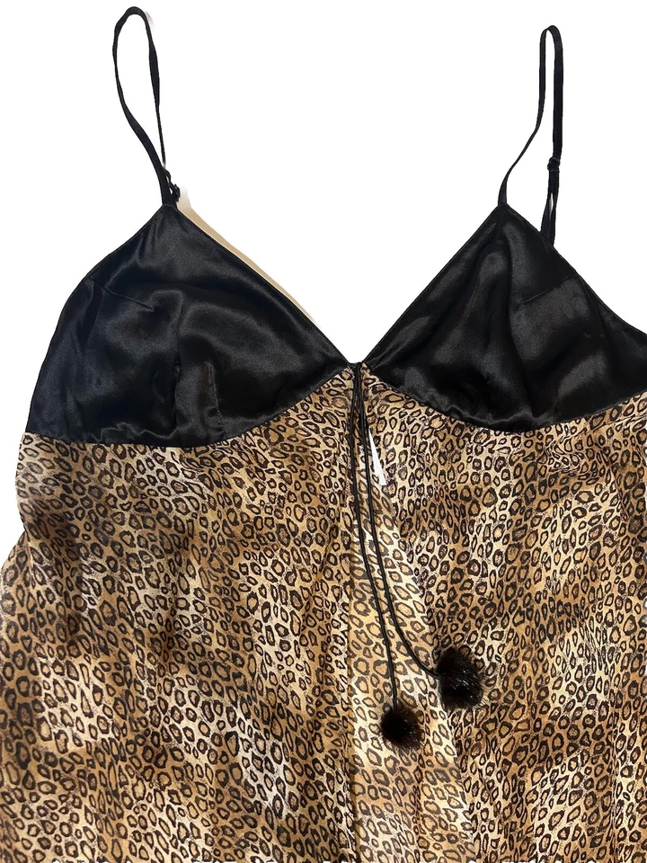 Babydoll de seda con estampado de leopardo sexy de colección años 90 Y2K mafia esposa estética talla pequeña Foto 4 de 4