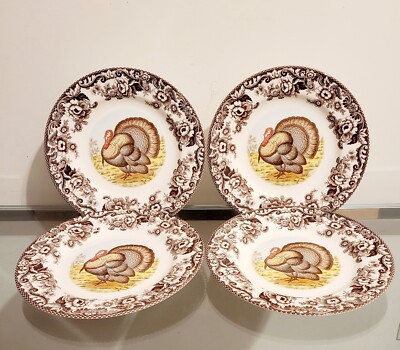 Spode Woodland Turkey Dinner Plates Set of Fall NEW