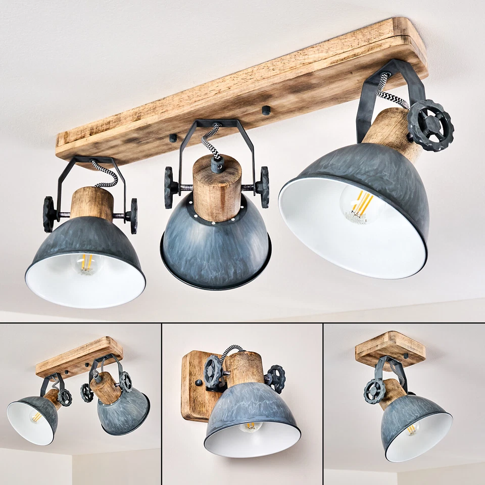 HOFSTEIN Vintage Decken Leuchten Flur Dielen Strahler Wohn Schlaf Zimmer Lampen grau/Holz