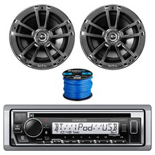 Kenwood Marine Bluetooth CD Receiver, 2x 6.5" 225W 2-Way Chrome Speakers w/Wire