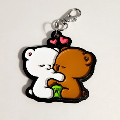 Adorable Milk & Mocha 3D Printed Keychain with Enamel Fill 