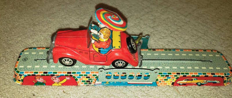 Vintage Marusan Toys Japan Windup Wonder MG Car Toy-Tin Litho w/original box