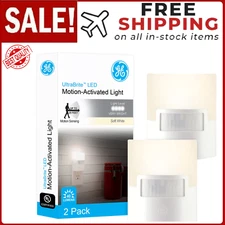 GE LED Night Light Motion Sensor Plug-in UL Listed, White, 40 Lumens 2 Pack