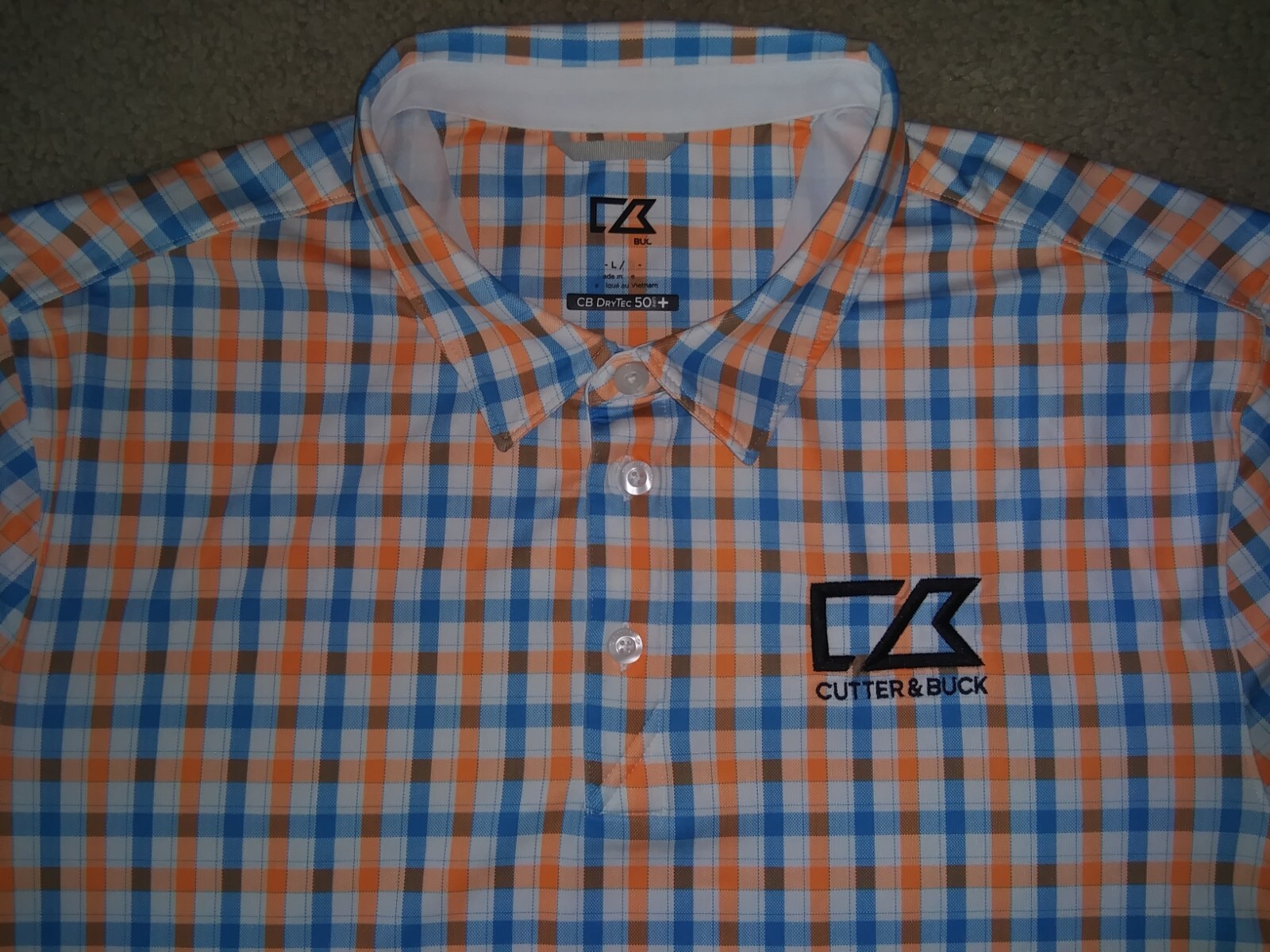 Cutter & Buck CB DryTec UPF 50+ Sun Protection - Men's Plaid Stylish Polo Shirt