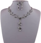 SILVER TONE CLEAR CRYSTAL DROP NECKLACE & EARRINGS SET