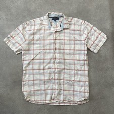 Tommy Hilfiger Shirt Men's Large Vintage Checkered Button-Down, White Red