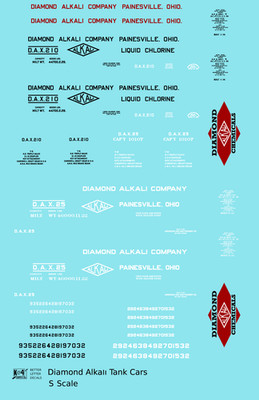 K4 S Scale Decals Diamond Alkali Chemicals Tank Car Black White Red Painesville