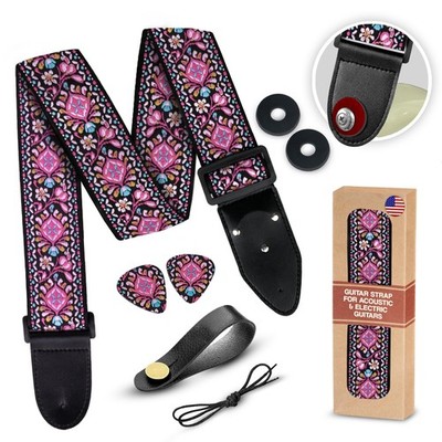 Art Tribute Guitar Strap For Acoustic, Electric Non Personalized, Pink Woven 