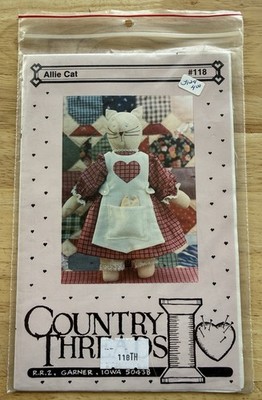 Country Threads Allie Cat 12  Tea Dyed Muslin Cat Doll, Clothes & Quilt Pattern