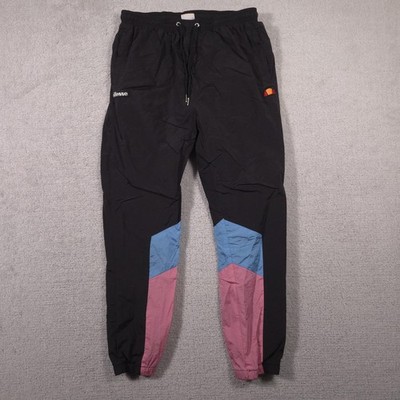 Ellesse Pants Womens Large Black Colorblock Track Joggers Retro Nylon Shell