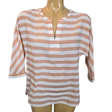 Loft Womens Top XS Blush Pink White Striped 3/4 Dolman Sleeve Blouse Casual