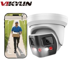 VIKYLIN 4K 8MP 180  Panoramic Turret Camera Dual Lens Full Color IR POE MIC NDAA
