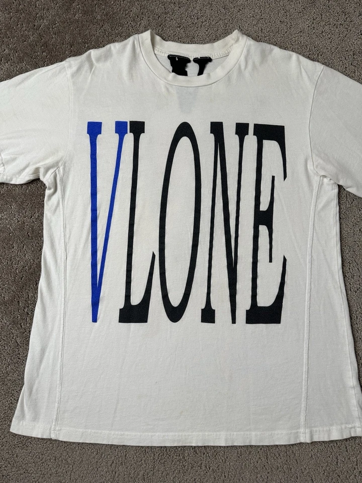 Camiseta para hombre 2017 Vlone azul grapa camiseta blanca, ropa de calle Y2K, talla M Foto 3 de 4