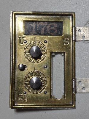 Antique Keyless Lock Post Office Box Door Circa 1880's Rolled Brass 175C Size #1