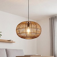 Boho Pendelleuchte Bambus Metall Schwarz E27 Rund Ø40 Cm HäNgelampe Esszimmer