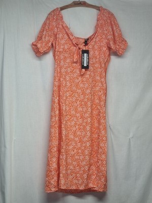 Influence Cream floral - Orange Zip Side Short Sleeve Long Summer Dress Size 12