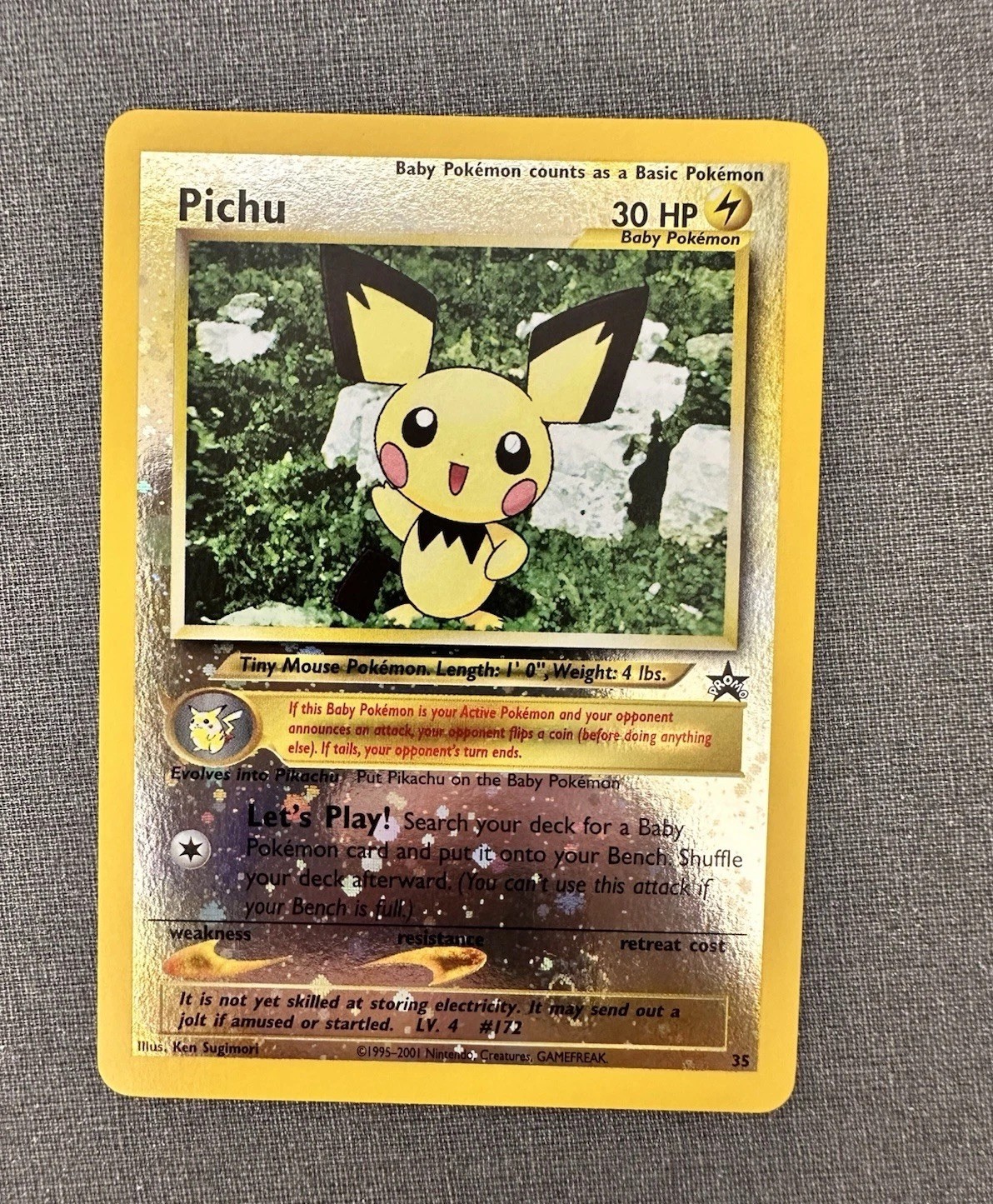 Pichu Promo 35 SWIRL 🍥 🌀 REVERSE HOLO 2001 NM MINTY! Vintage Pokemon Card ⚡️