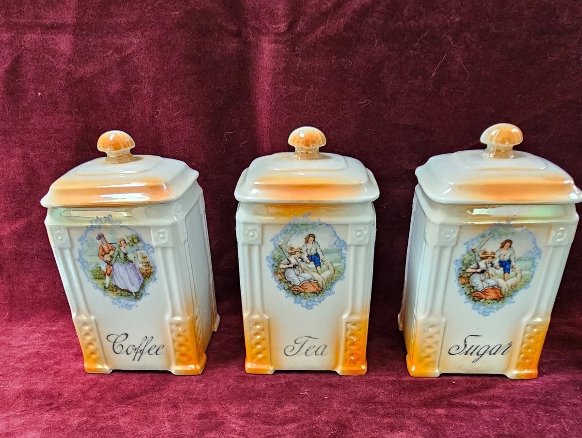 Victoria Czechoslocakia Set of 3 Large Porcelain Canisters Coffee Tea Sugar
