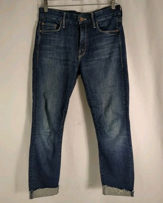   MOTHER The Looker Mid Rise Jeans Size 26 Here Kitty Kitty Dark Wash Frayed