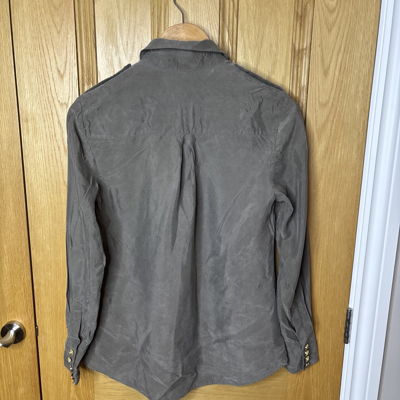 Holland Cooper Cupro Shirt Military Button Shirt khaki Blouse Size 10 Taupe Blog