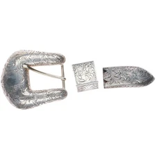 Ahmad Khan 1" Hand Engraved sterling silver ranger belt buckle set